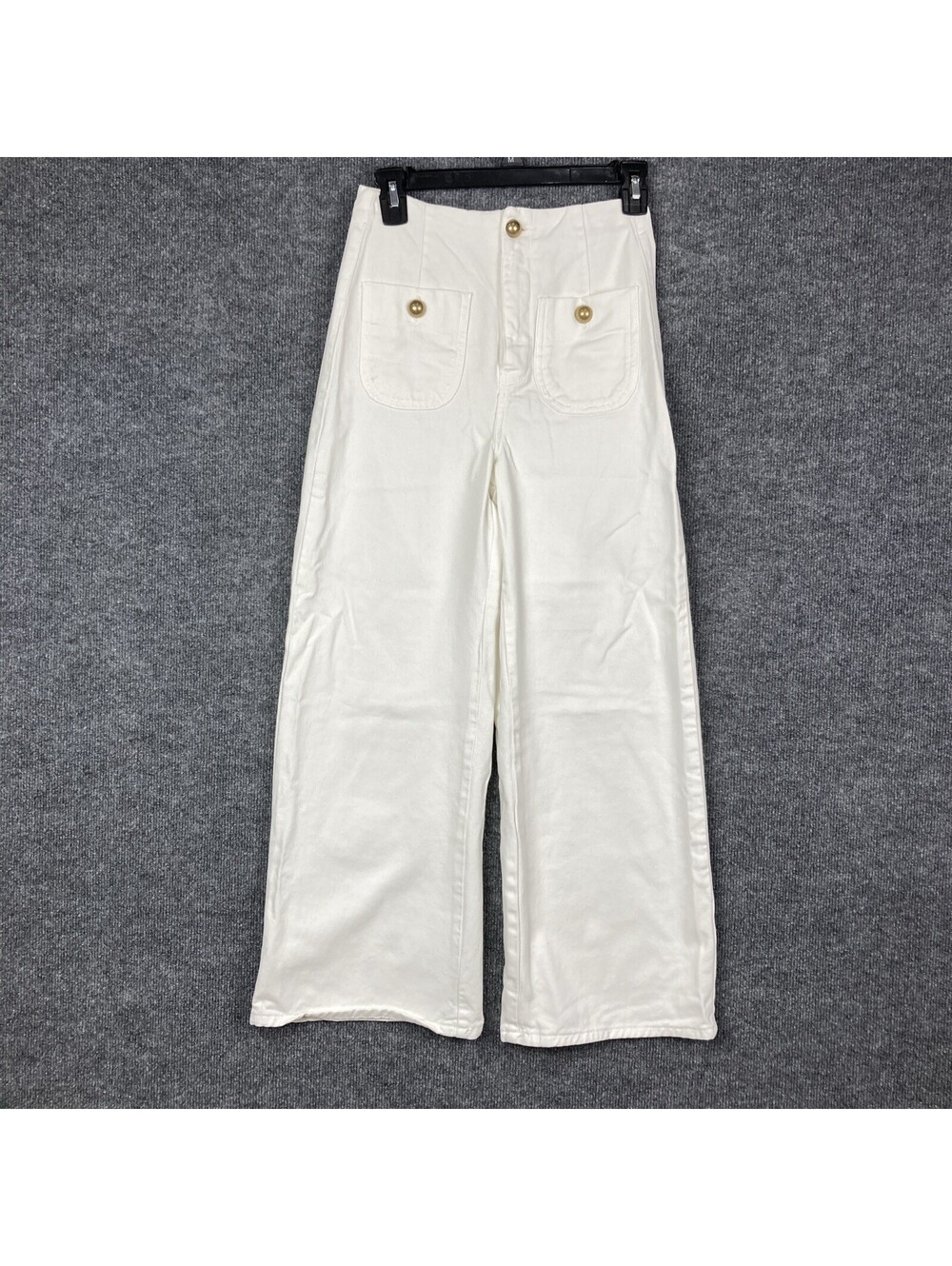 Zara Womens Size 2 White High Rise Wide Leg Denim Jeans W/Gold Buttons EUC